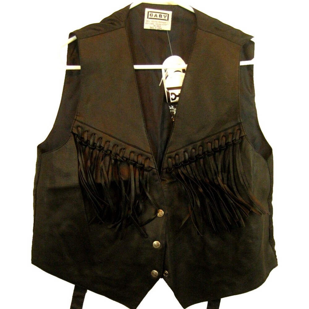 NWT Womens GABY Poly Black Fringed Vest sz Lg